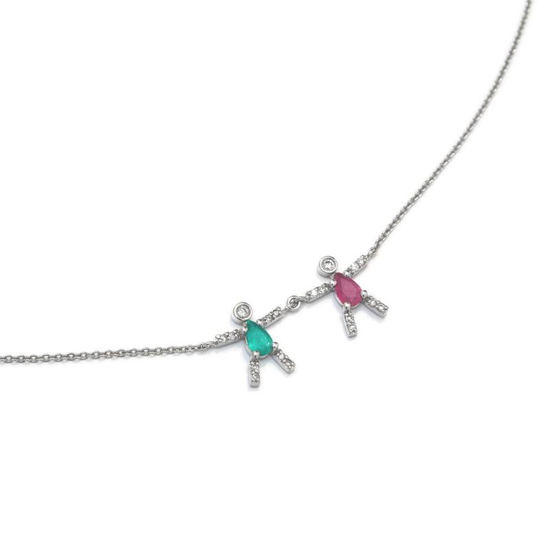 Colar em ouro branco  esmeralda  rubi e diamantes - Boys and Girls                                                                                     0