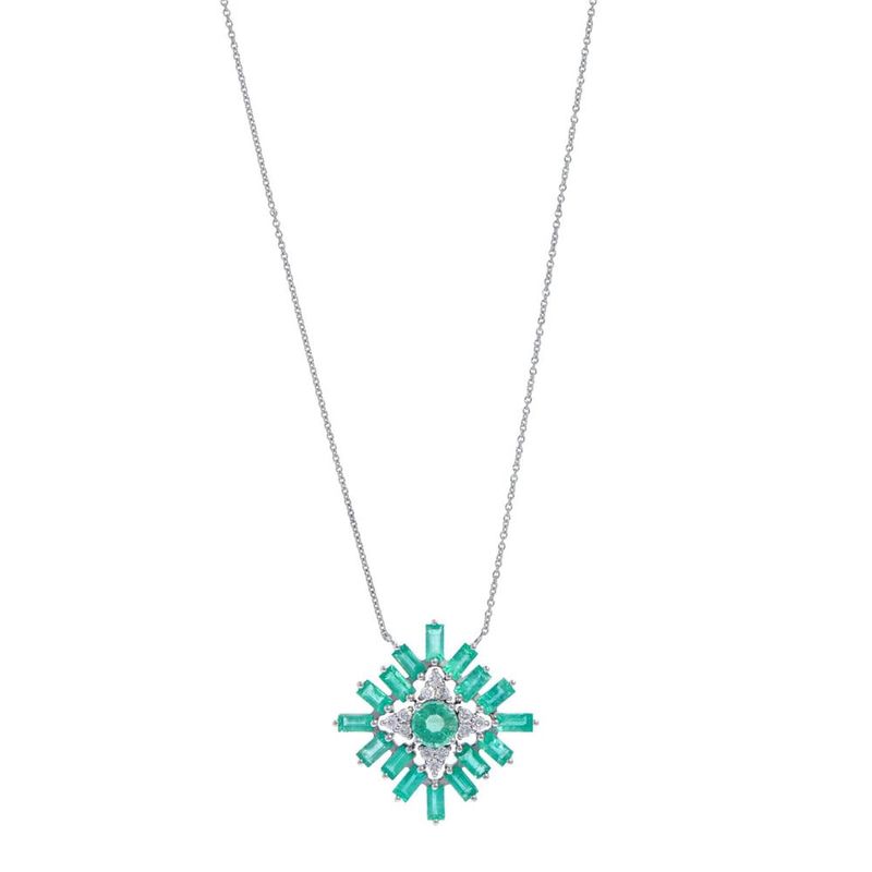 Colar em ouro branco  esmeraldas e diamantes - Raio de Lua 0