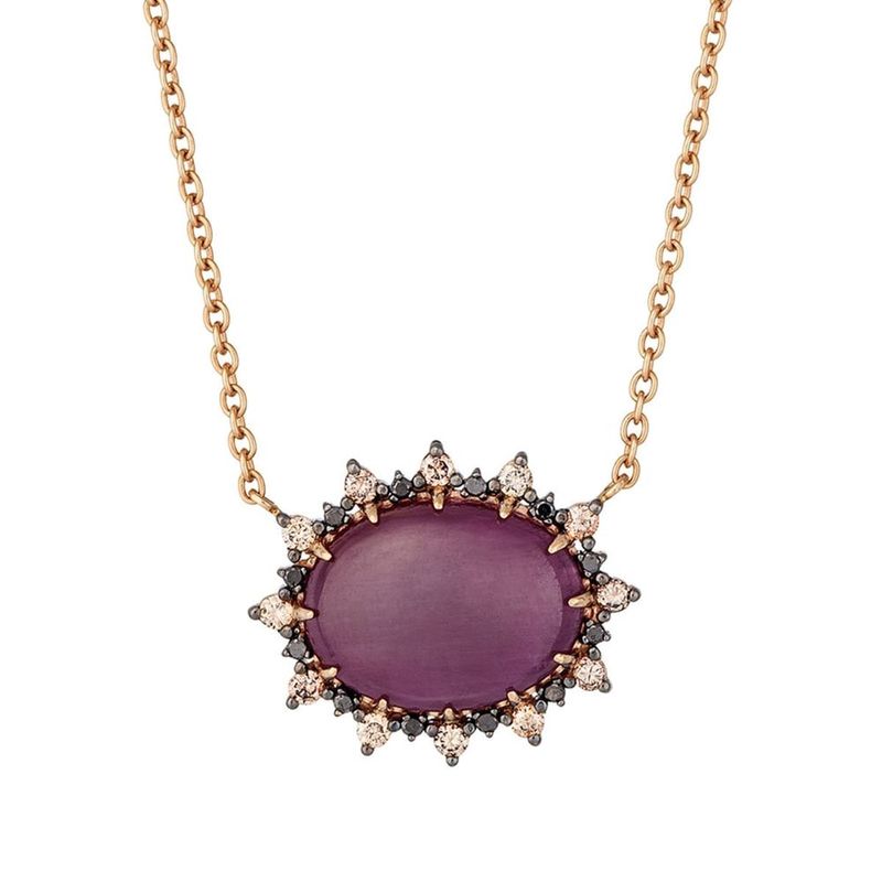 Colar em ouro rosa  rubi  diamantes brown e espin lios - Nympha 0