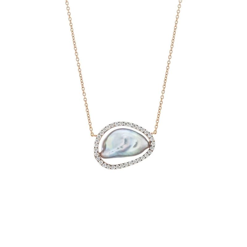 Colar em ouro rosa  p rola barroca e diamantes - Unique 0