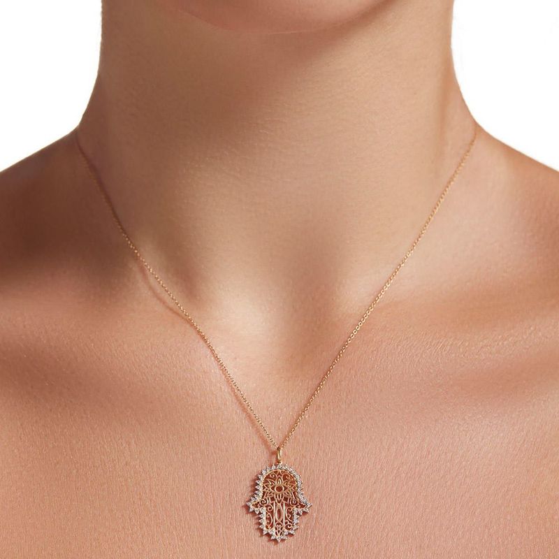 Colar em ouro rosa e diamantes - Hamsa 1