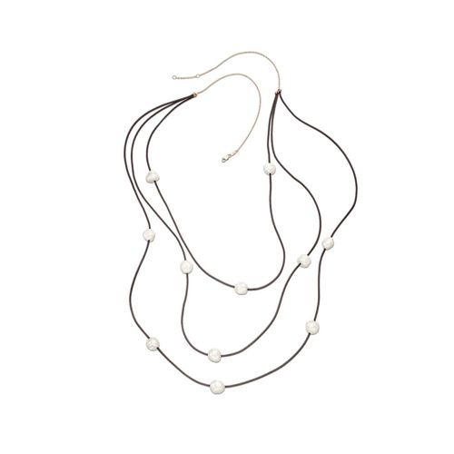 Colar em ouro rosa, couro e pérolas barrocas - Unique