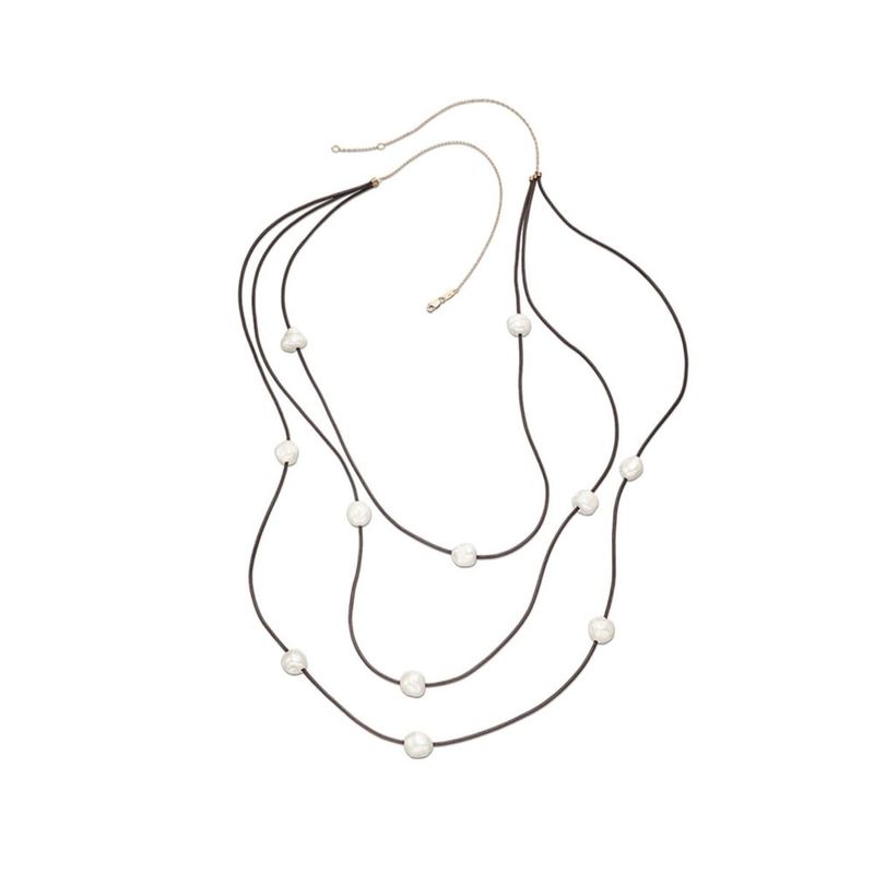 Colar em ouro rosa  couro e p rolas barrocas - Unique 0