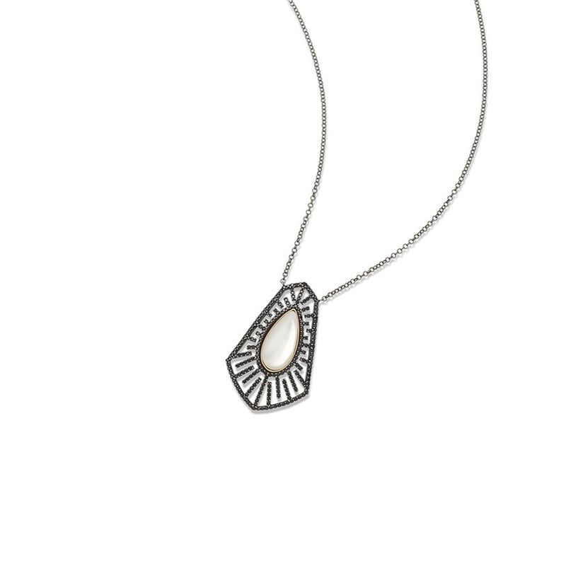Colar em prata  ouro rosa  r dio negro  madrep rola e espin lios - Whiteheaven 0