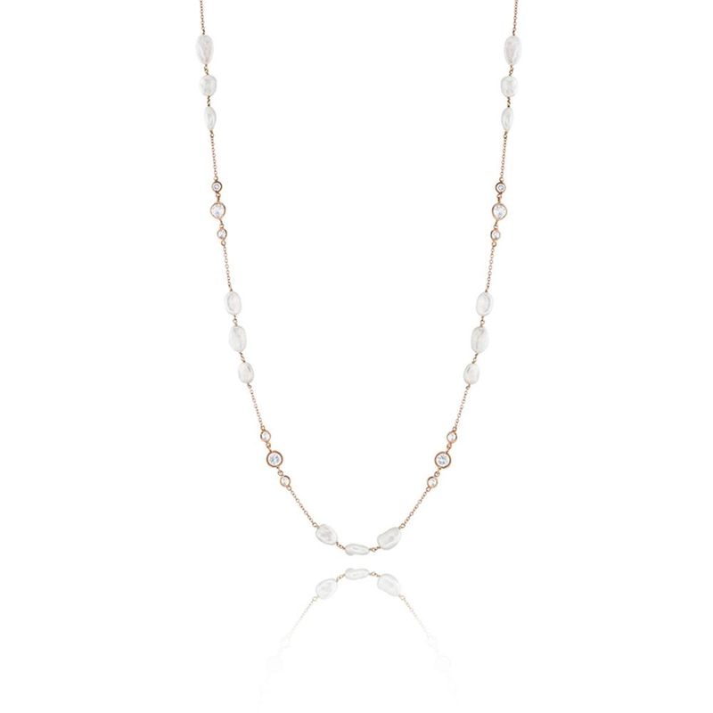 Colar em ouro rosa  top zios brancos e p rolas barrocas - Unique 0