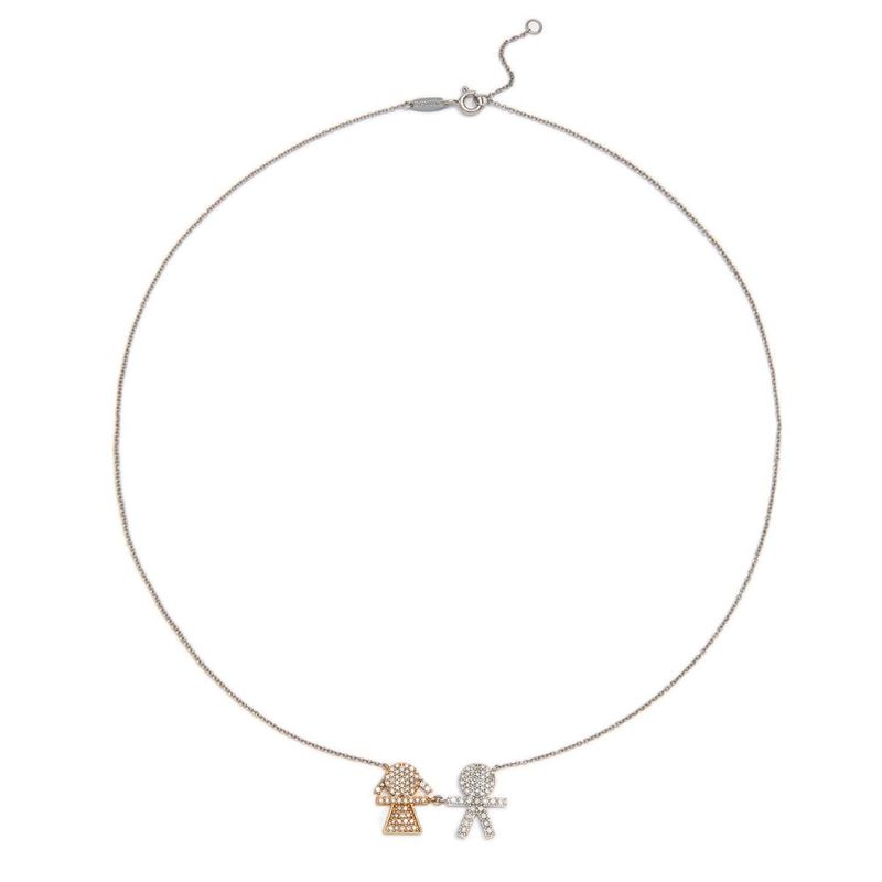 Colar ouro branco  rosa e diamantes - Lovely Family                                                                                                    2