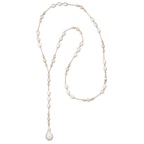 Colar em ouro rosa, topázios brancos e pérolas barrocas - Unique