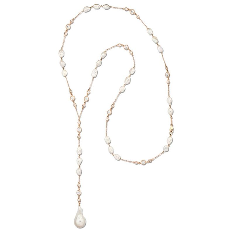 Colar em ouro rosa  top zios brancos e p rolas barrocas - Unique 0