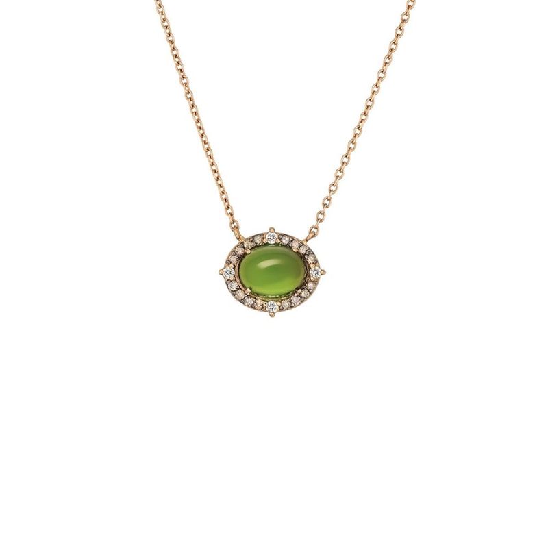 Colar em ouro rosa  turmalina verde  diamantes e diamantes dark brown - Bombom 0