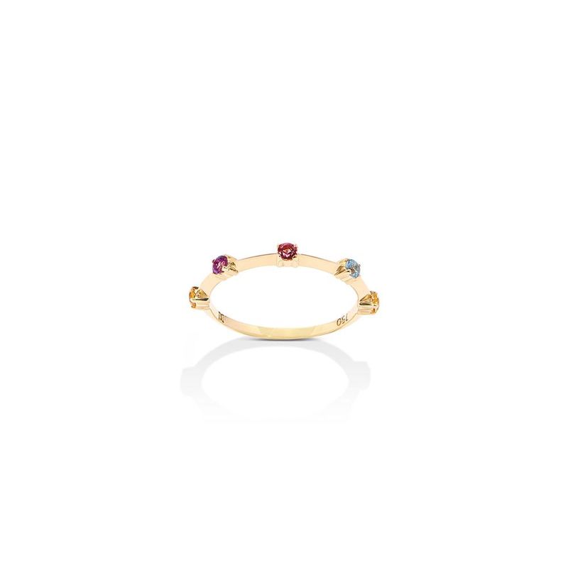 Anel em ouro amarelo  ametista  citrino  top zio azul e turmalina rosa - Eternity 0