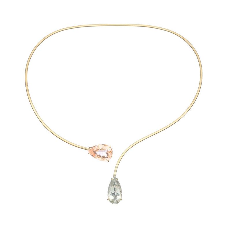Colar em ouro amarelo  prasiolita e morganita - Flamingo 0
