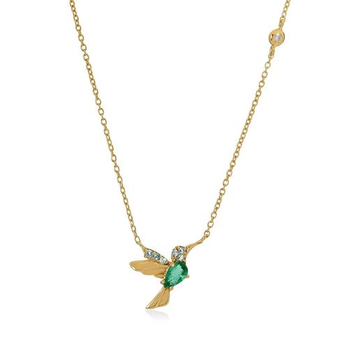 Colar em ouro amarelo, esmeralda e diamante - Beija Flor