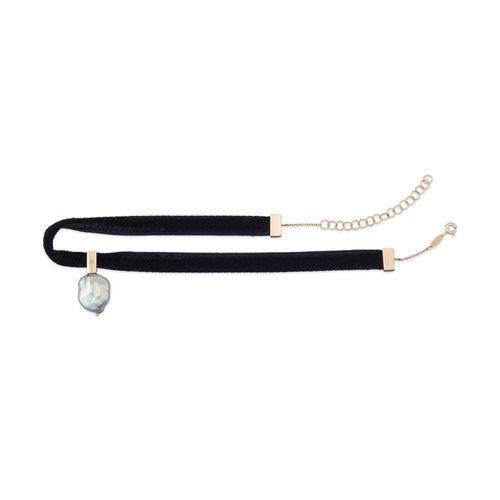 Colar choker em ouro rosa, pérola barroca e diamante - Unique