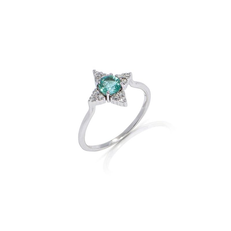 Anel em ouro branco  esmeralda e diamantes - Raio de Lua 0