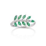 Anel em ouro branco  esmeraldas e diamantes - Arrudinha da sorte 0