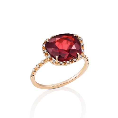 Anel em ouro rosa, diamantes e granada - Aquarela