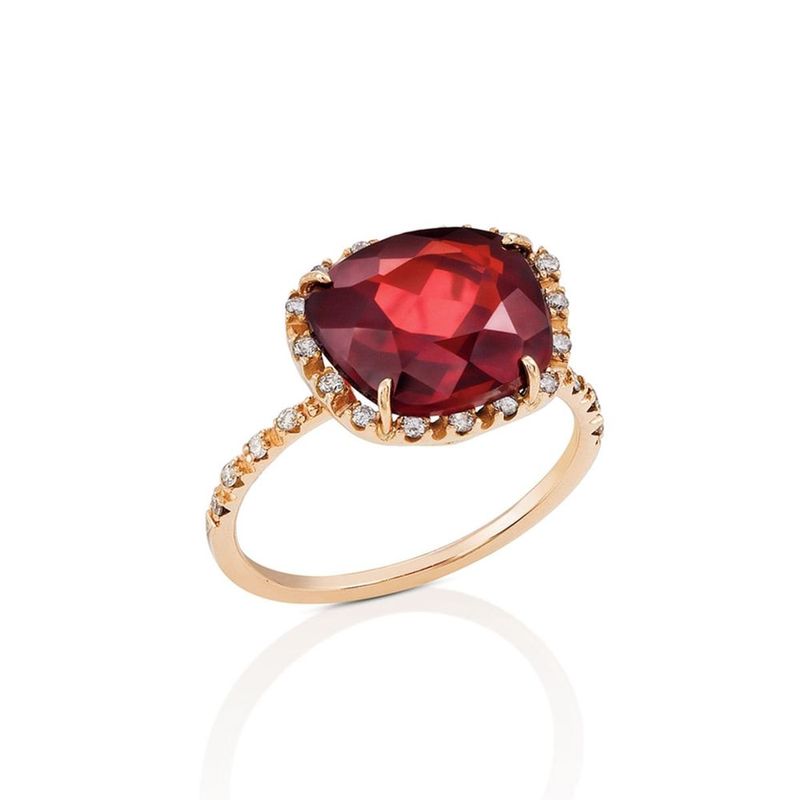 Anel em ouro rosa  diamantes e granada - Aquarela 0
