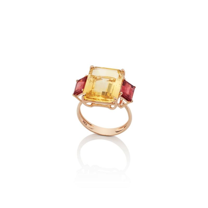 Anel em ouro rosa  citrino e turmalina rosa - Flamingo 0