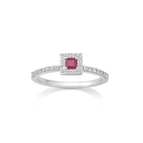 Anel em ouro branco, rubi e diamantes - Graduated