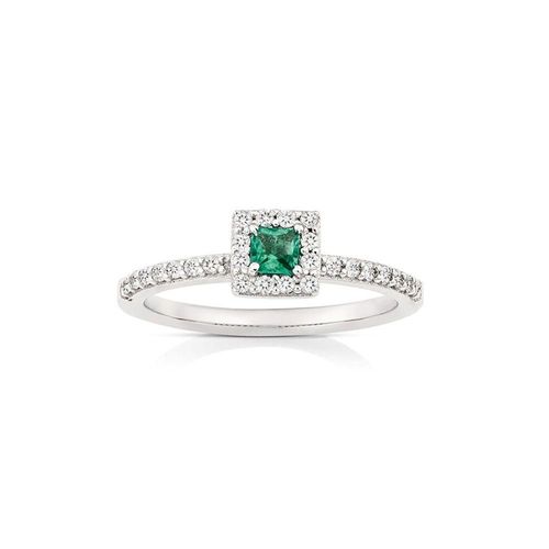 Anel em ouro branco, esmeralda e diamante - Graduated