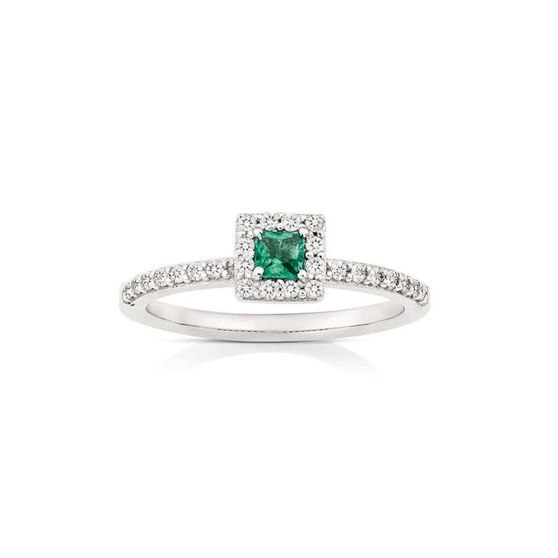 Anel em ouro branco  esmeralda e diamante - Graduated 0