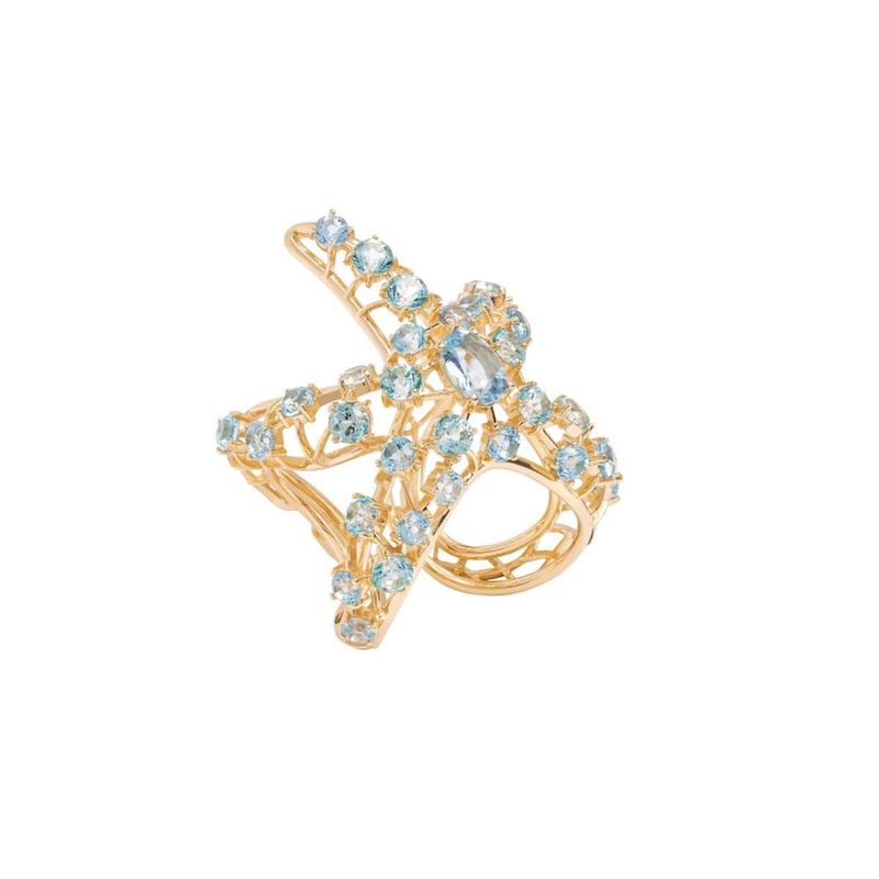 Anel em ouro amarelo   gua marinha e top zios azuis - estrela do mar - Oceano 0