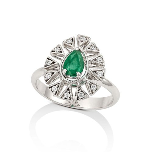 Anel em ouro branco, esmeraldas e diamantes - Fractal