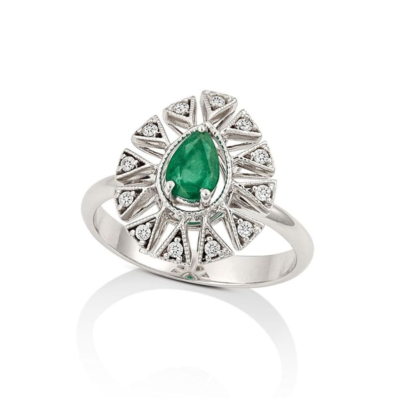 Anel em ouro branco  esmeraldas e diamantes - Fractal 0