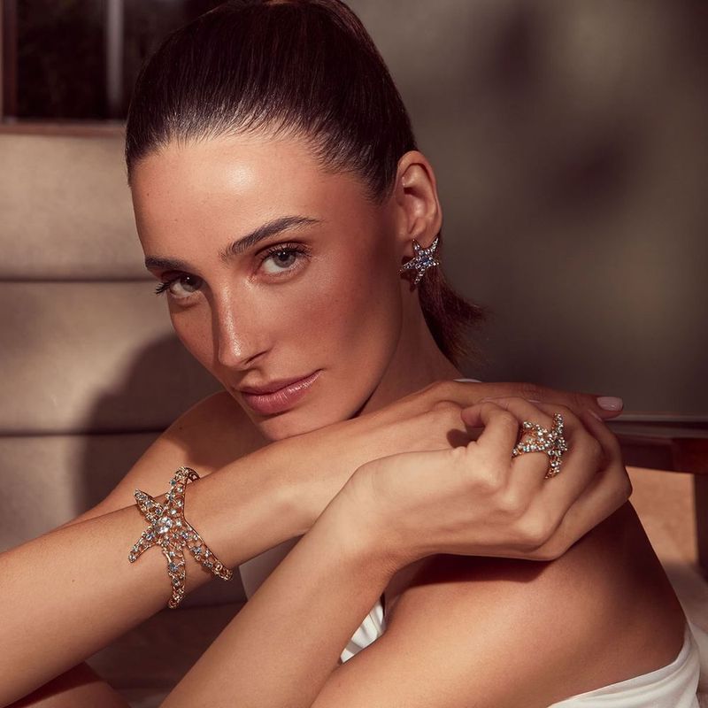 Anel em ouro amarelo   gua marinha e top zios azuis - estrela do mar - Oceano 1