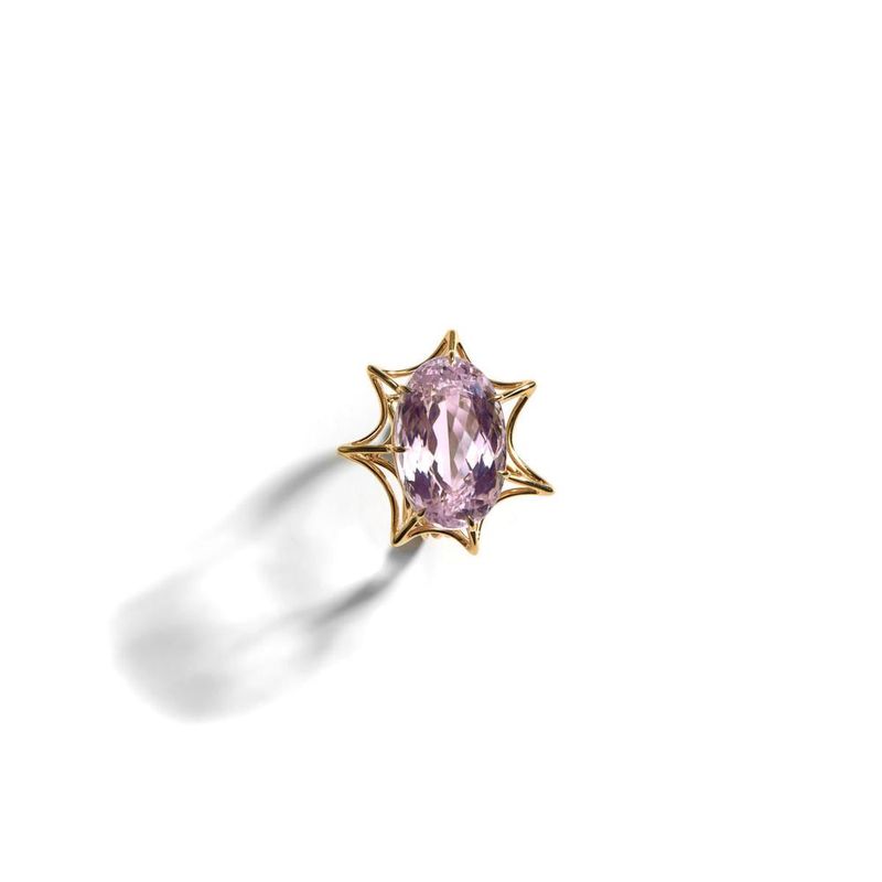 Anel em ouro amarelo kunzita - Oceano 1