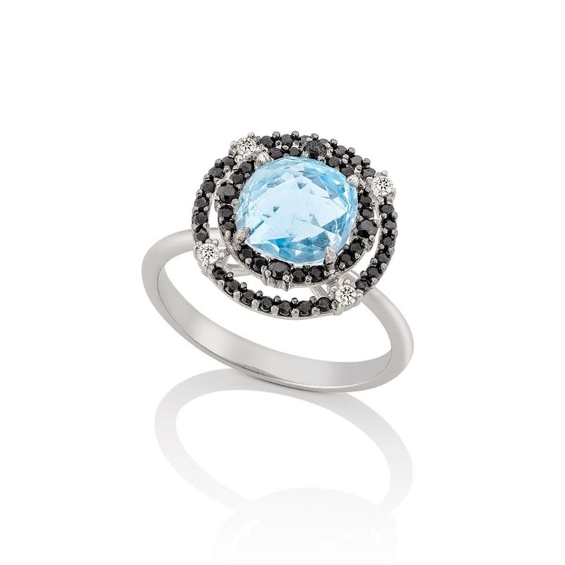 Anel em ouro branco  top zios azuis  espin lios e diamantes - Aquarela 0