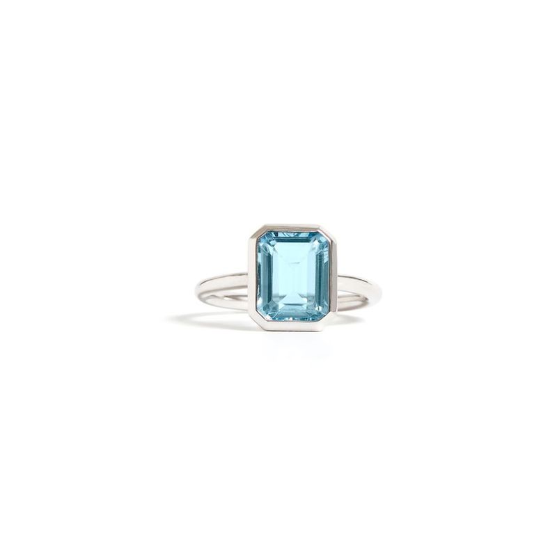 Anel em ouro branco e top zio azul - Emerald Cut 1