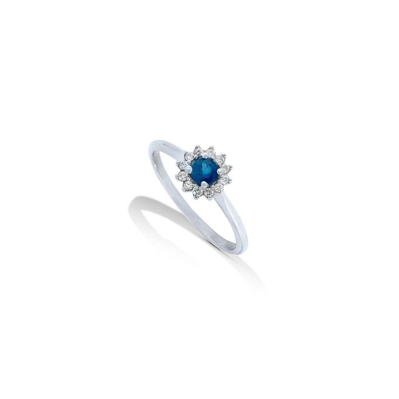 Anel em ouro branco  diamantes e safira azul - Classic 0