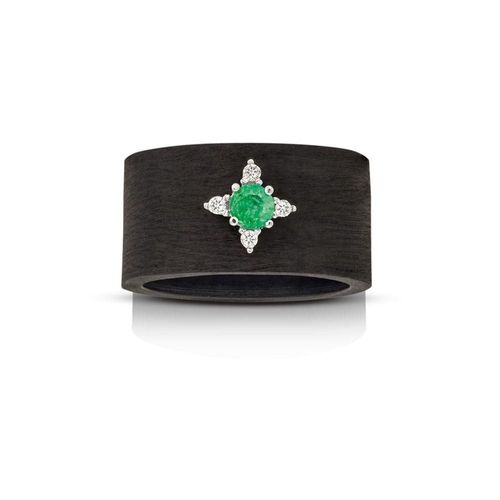 Anel em borracha, ouro branco, esmeralda e diamantes - Wish