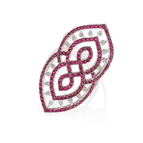Anel em ouro branco, rubis e diamantes - Yasmin