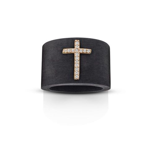 Anel em borracha, ouro rosa e diamantes - cruz - Gummy