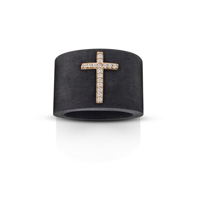 Anel em borracha  ouro rosa e diamantes - cruz - Gummy 0