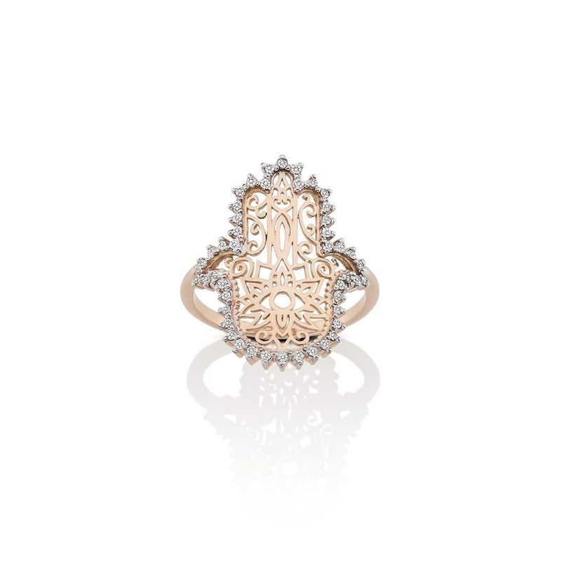 Anel em ouro rosa e diamantes - Hamsa 0