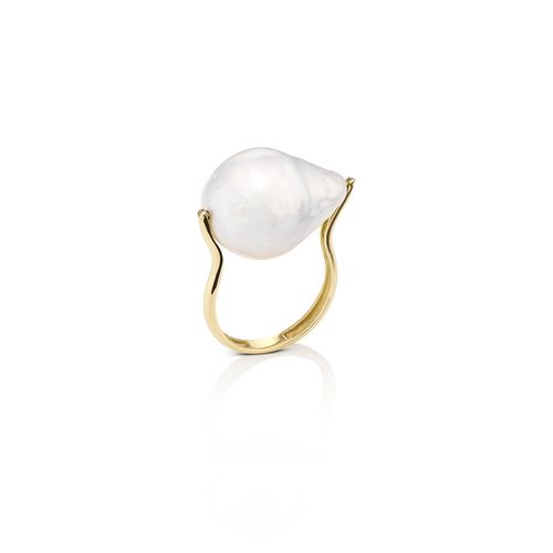 Anel em ouro amarelo, diamantes e pérola barroca - Unique