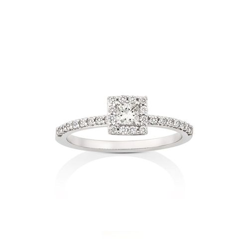 Anel em ouro branco, diamantes e diamante carre - Graduated