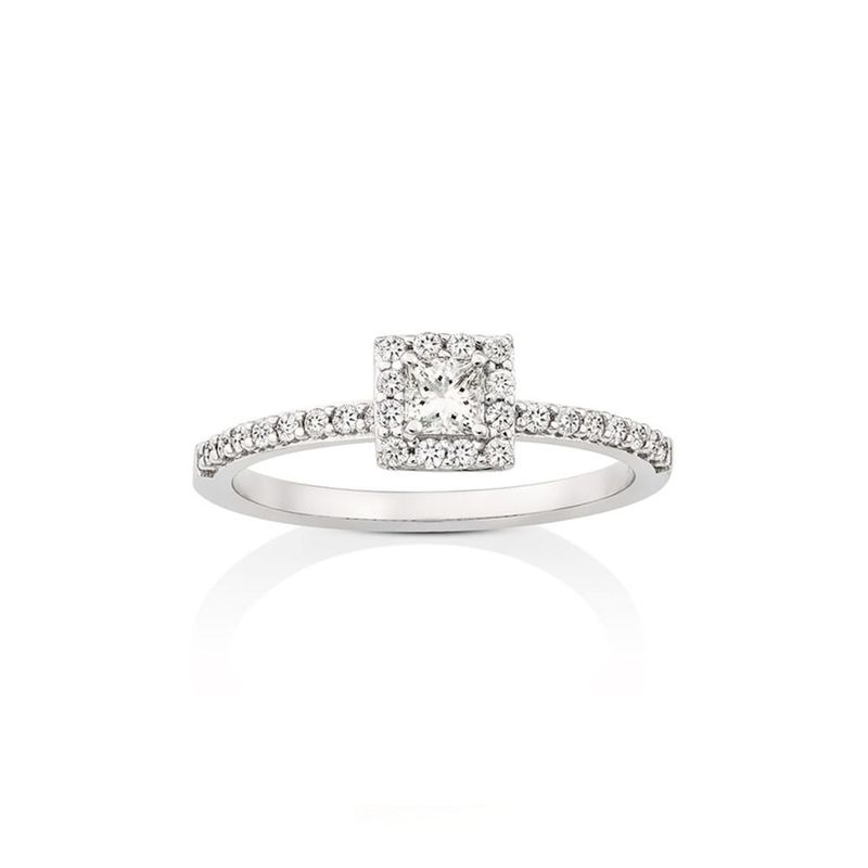 Anel em ouro branco  diamantes e diamante carre - Graduated 0