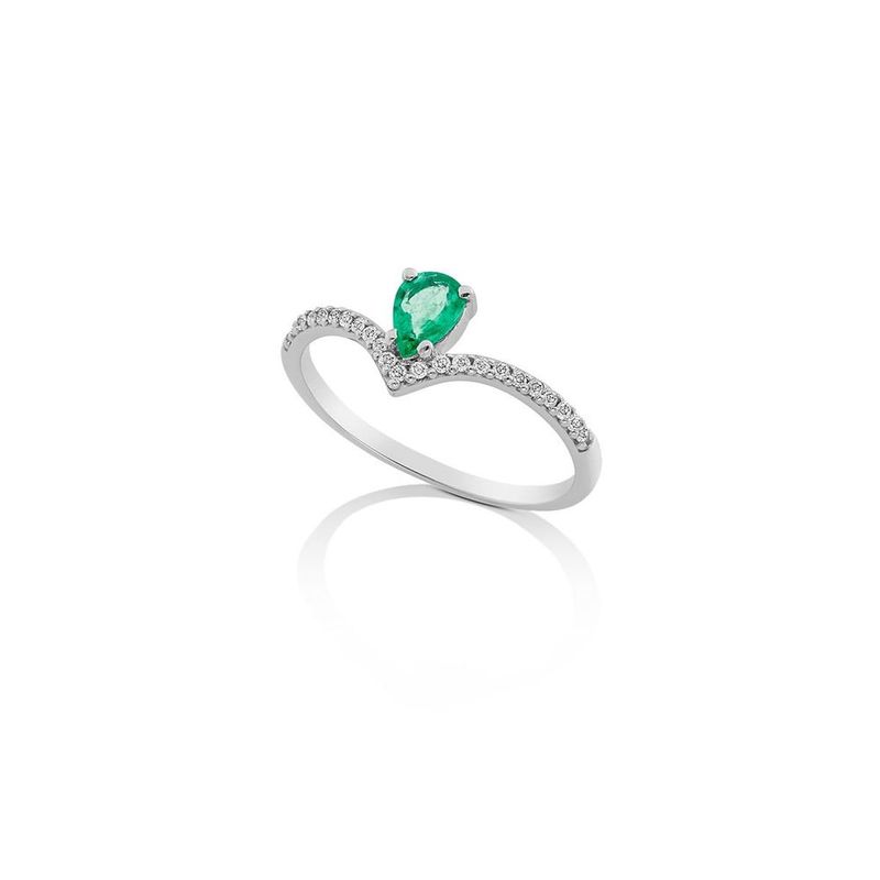 Anel em ouro branco  esmeralda e diamantes - Victory 0