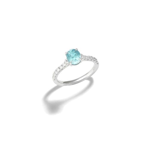Anel em ouro branco turmalina paraiba e diamantes