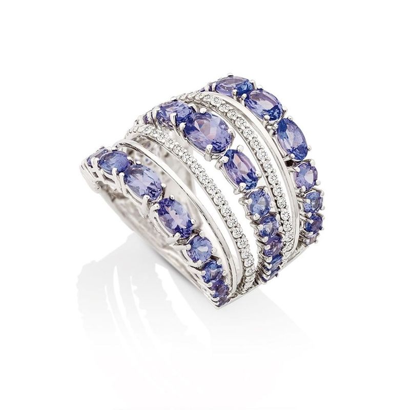 Anel em ouro branco  tanzanitas e diamantes - Sophia 1