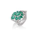 Anel em ouro branco  esmeraldas e diamantes - Eclair 0