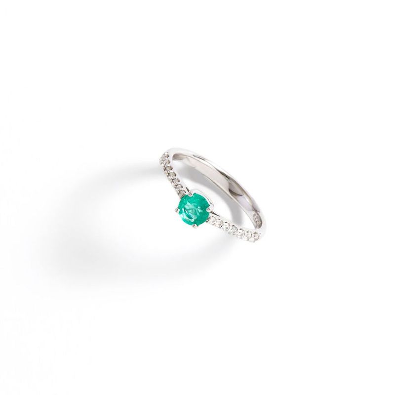 Anel em ouro branco  esmeralda e diamante - Happy Days 0