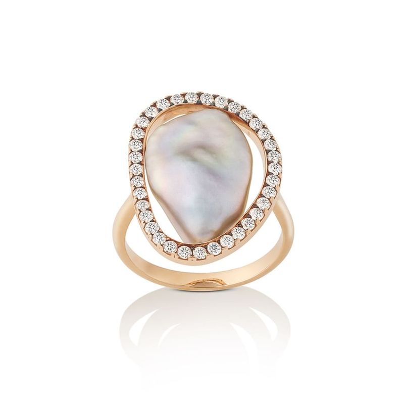 Anel em ouro rosa p rola barroca e diamante - Unique 0