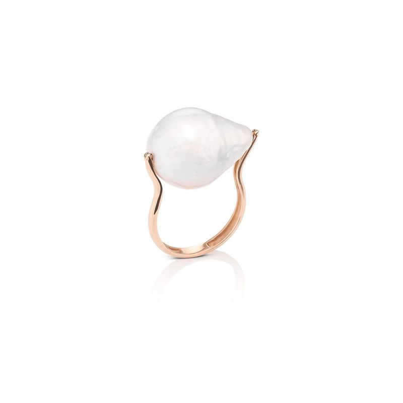 Anel em ouro rosa  diamantes e p rola barroca - Unique 0