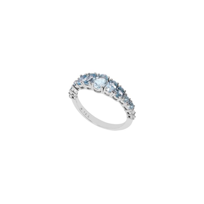 Anel em ouro branco  diamantes e  guas marinhas - ondas - Oceano 0