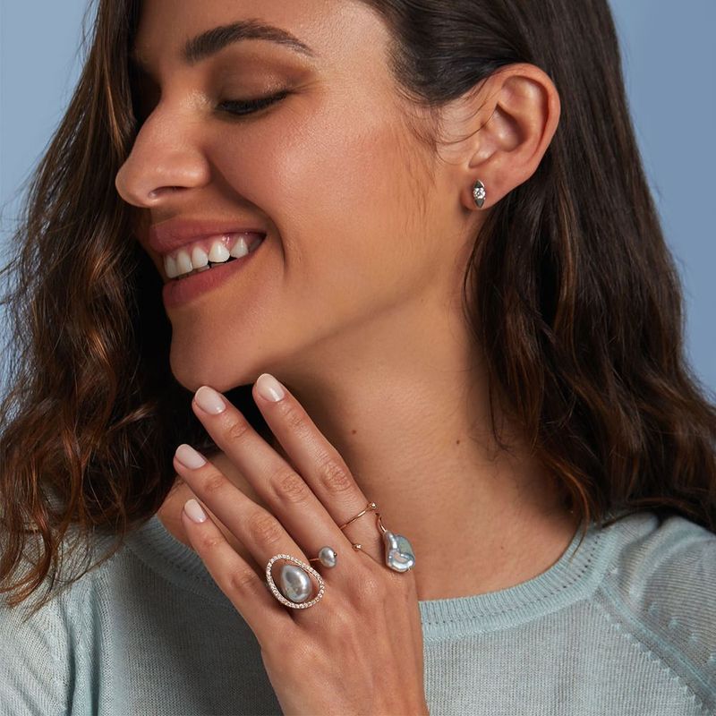 Anel em ouro rosa p rola barroca e diamante - Unique 1